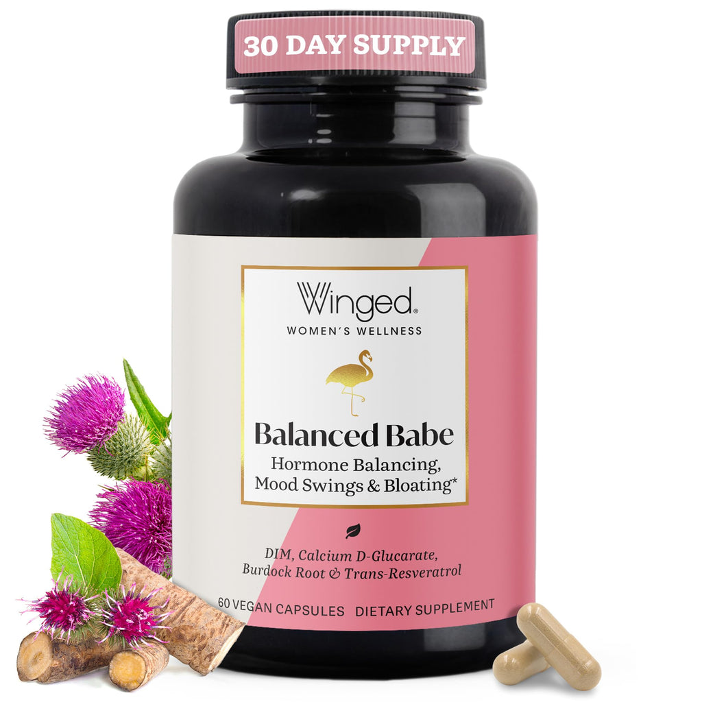 Winged Wellness Balance Babe, Hormone Balance & Estrogen Detox Supplement for Women - 100mg DIM & Calcium D-Glucarate & Milk Thistle for PMS Bloating, Cramps, Mood & Hormonal Acne Support, 60 Capsules Winged Wellness Au supplements