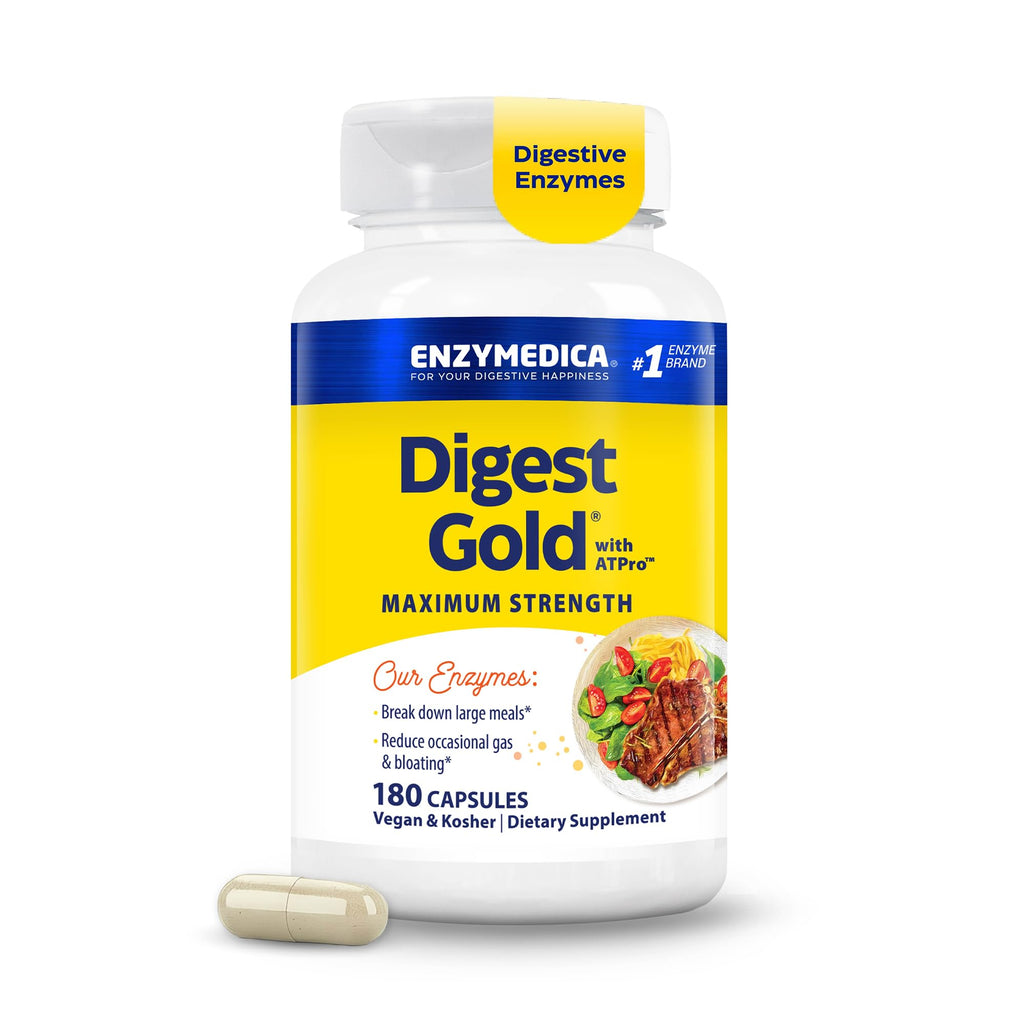 Enzymedica Digest Gold - Digestive Enzyme Supplement for Women & Men, Enzyme Capsules for Digestion, Gut Health Support, Helps Gas & Bloating, ATPro Energy Support,