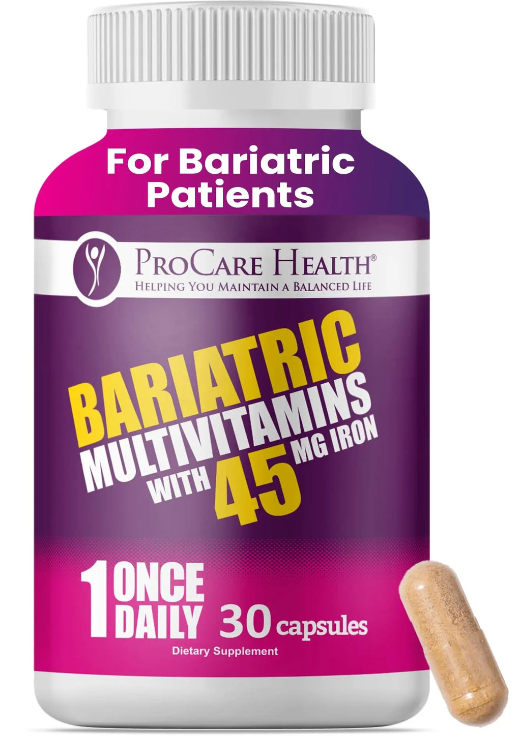 ProCare Health Bariatric Multivitamin with 45mg Iron (30 Easy to Swallow Capsules) - Once Daily Post-Op Support for Gastric Bypass ProCare Health Au supplements