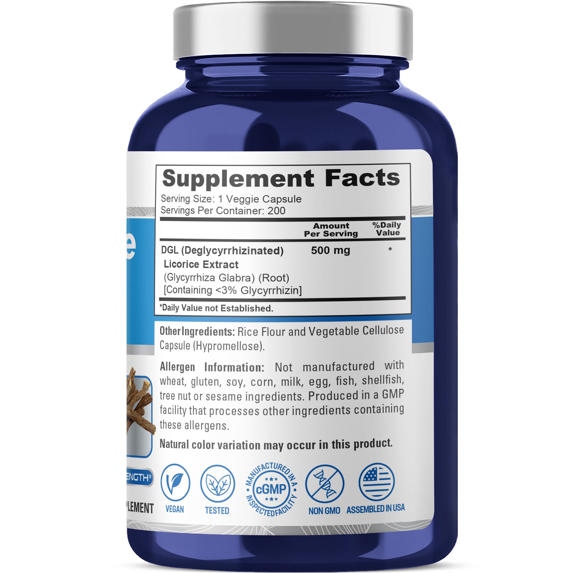 NusaPure DGL Licorice Extract 500 mg 200 Veggie Capsules (Vegan,Non-GMO) NusaPure Au supplements