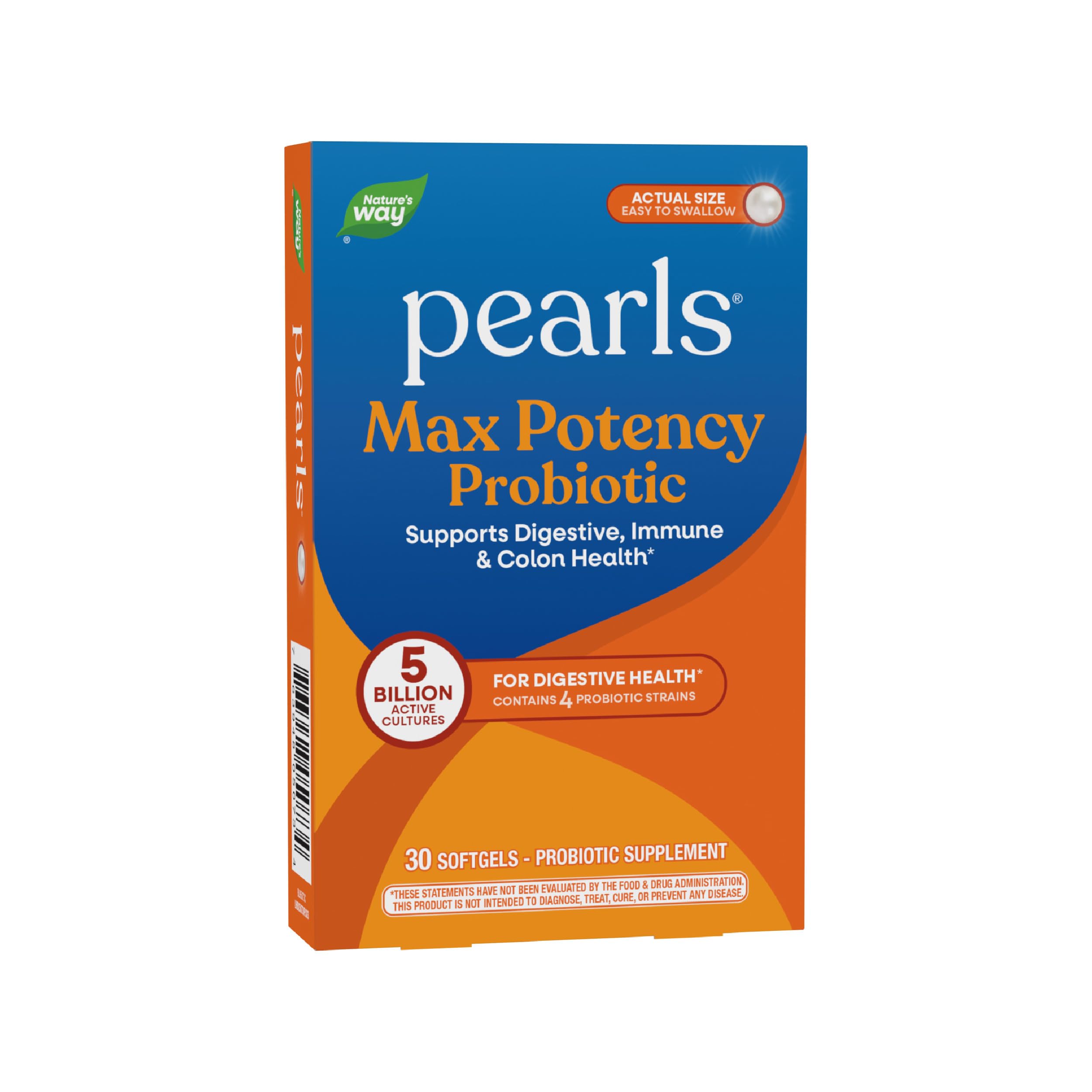 Nature's Way Pearls Max Potency Probiotic for Men and Women, Supports Digestive, Immune, Colon Health*, 5 Billion Live Cultures, No Refrigeration Required, 30 Softgels Nature's Way Au supplements