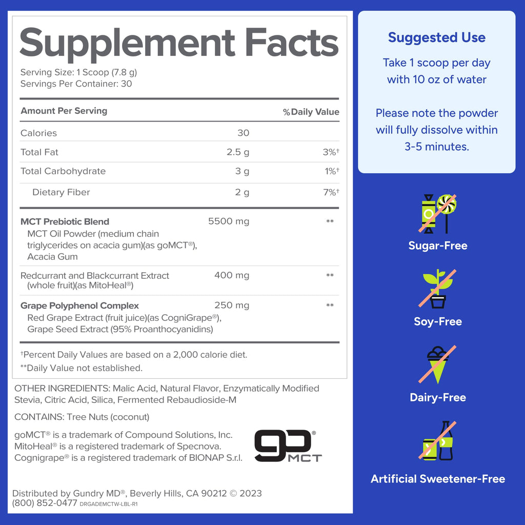 Gundry MD MCT Wellness Powder to Support Energy, Ketone Production and Brain Health, Keto Friendly, Sugar Free (30 Day Supply, Watermelon Lemonade)