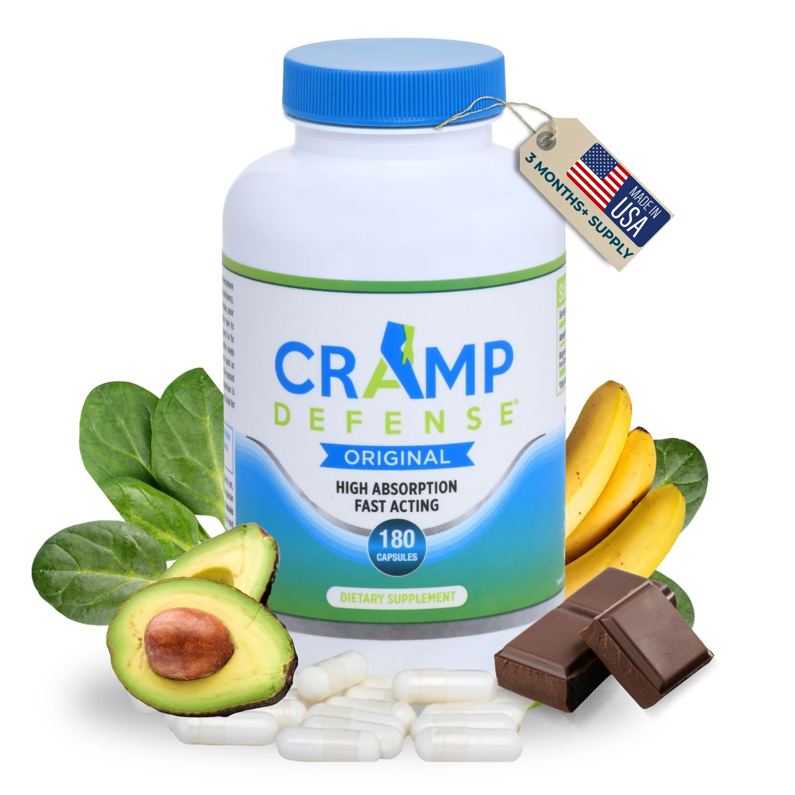 Cramp Defense® Leg Cramps Pills, Relief for All Muscle Cramps, Day and Night. Magnesium Supplement Capsules, 3-6 Month Supply. Non-Laxative