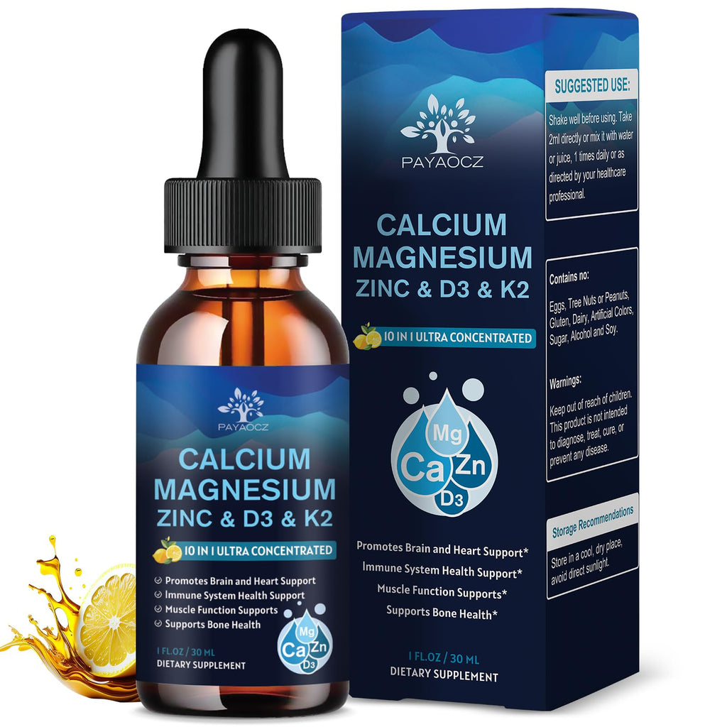 (2 Pack) 10 in 1 Magnesium Calcium Zinc Supplement with Vitamin C D3 K2, Glycinate Mag Vegan Liquid Drops Plus L-Theanine Boron Sea Moss Extract, Immune Support