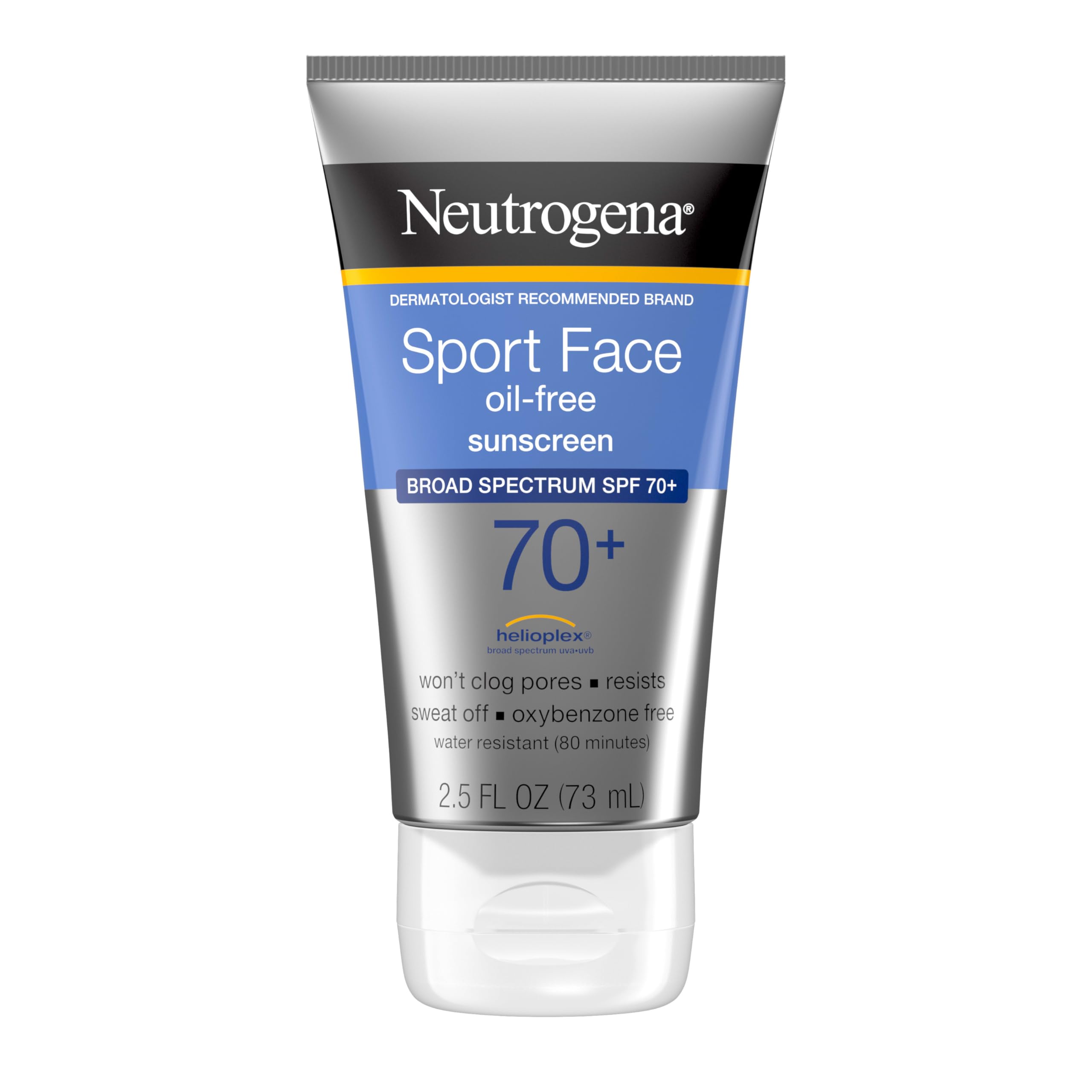 Neutrogena Sport Face Sunscreen SPF 70+, Oil-Free, 2.5 fl oz, Sweat & Water-Resistant