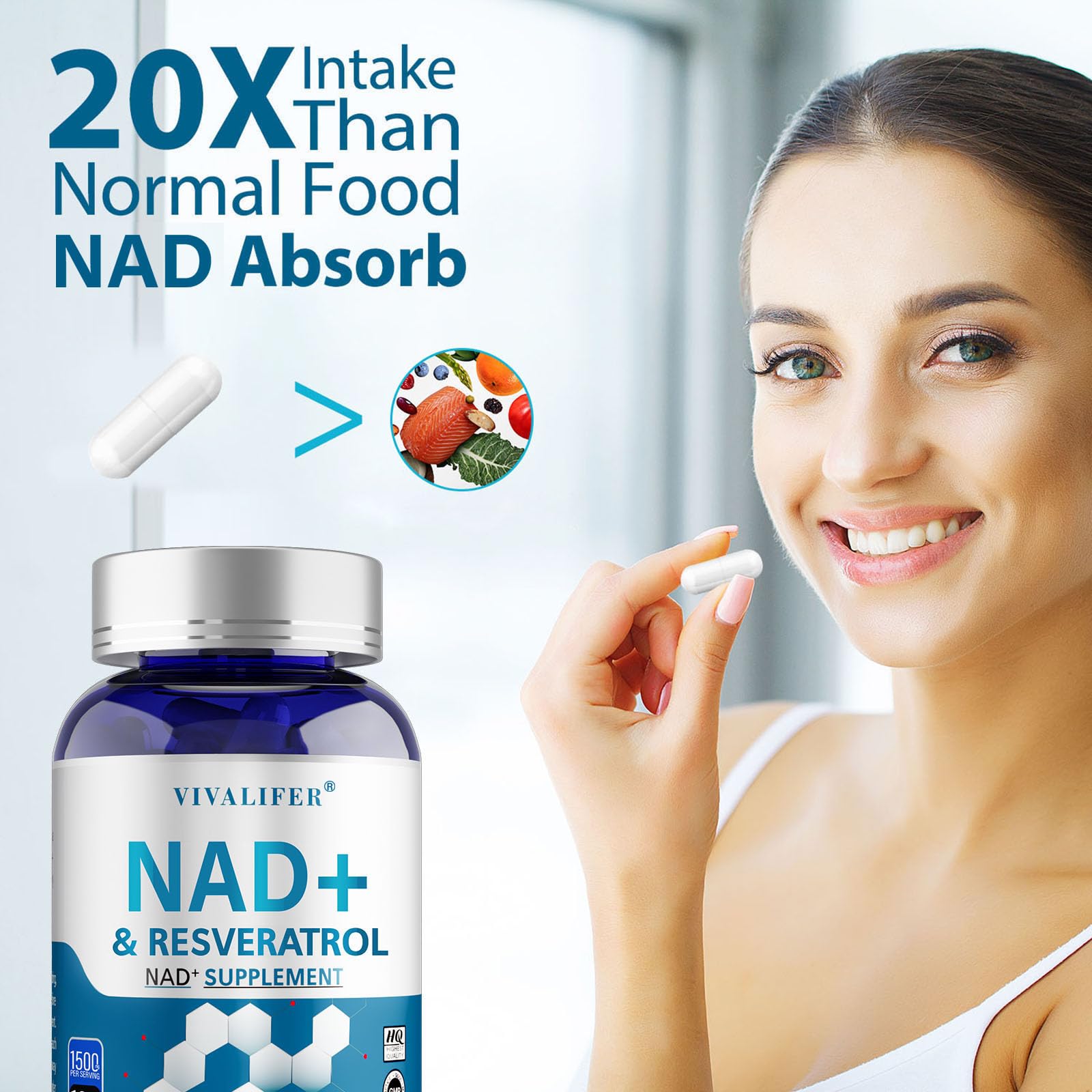 DQQI NMN Supplement Alternative 1500 mg - 120 Capsules (40 Day Supply) High Purity NAD+ & Resveratrol for Anti-Aging, Antioxidant Support, Energy & Focus Boost DQQI Au supplements