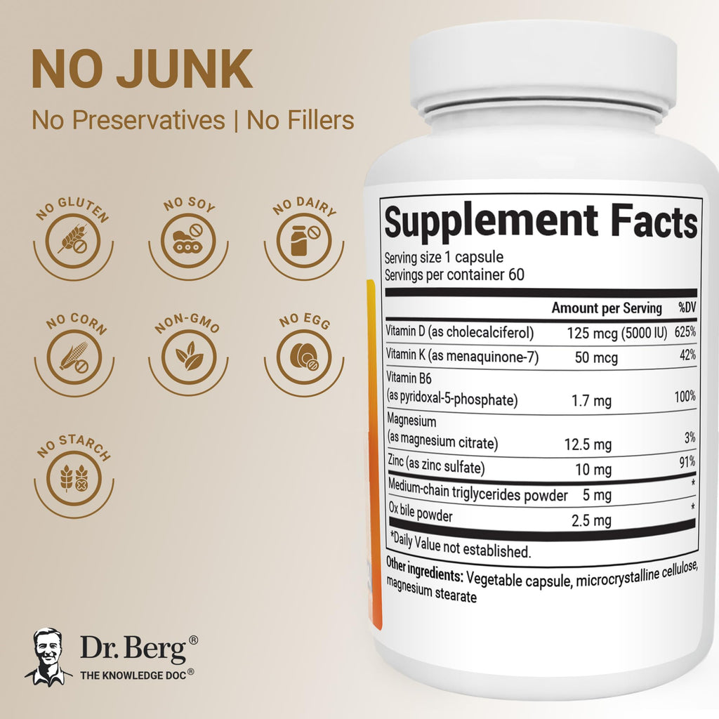 Dr. Berg Maximum Strength 2-in-1 Vitamin D3 K2 5,000 IU | Naturally Derived D3 | 4X Lab-Tested & Verified | High Absorption Formula