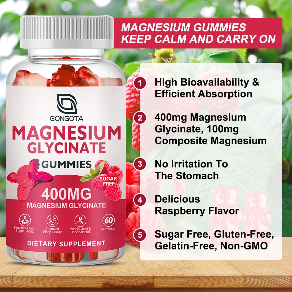 Magnesium Glycinate Gummies 400 mg with 100 mg Composite magnesium - Chelated Magnesium Potassium Supplement with Vitamin D, B6 Supports Calm, Sleep, Memory & Muscle