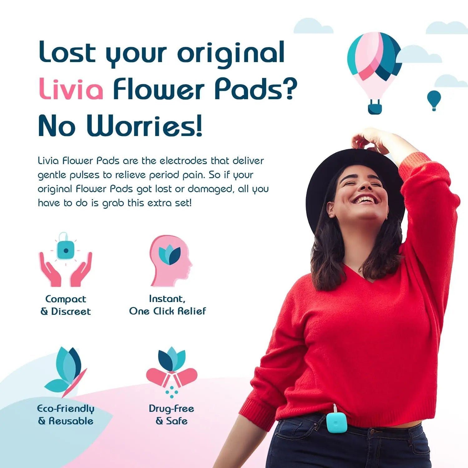 Livia Flower Pads | Electrodes Menstrual Pain Relief Device | Compact, Lightweight, Discreet | Skin-Friendly & Easy to Apply | 1 Set of Electrodes Livia Au supplements