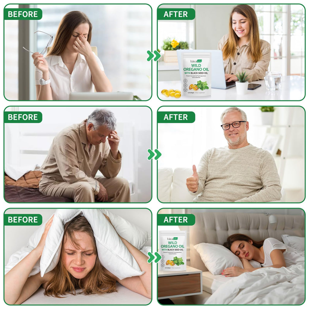 Tooffi Oil of Oregano Softgels,Oregano Oil Capsules Organic,2-in-1 6000mg Oil of Oregano with Black Seed Oil 200mg,Oregano Oil