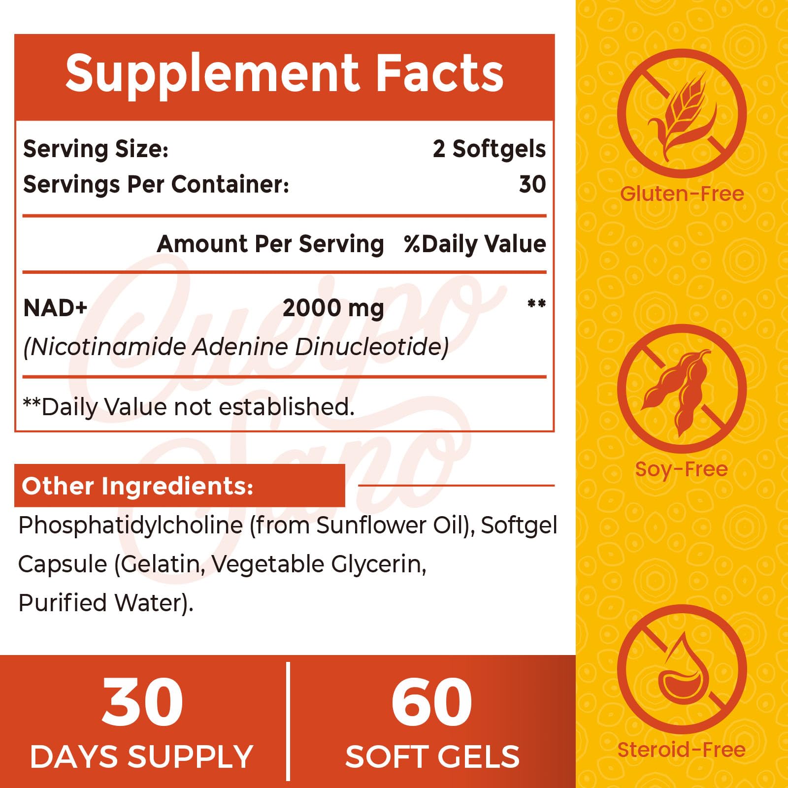Cuerpo Sano 2000 MG NAD Supplement, Liposomal NAD+ with High Absorption, More Efficient Than Nicotinamide Riboside, Pure & Plus Boosting Supplement, Aging Defense, Metabolism & Cellular, 60 softgels Cuerpo Sano Au supplements