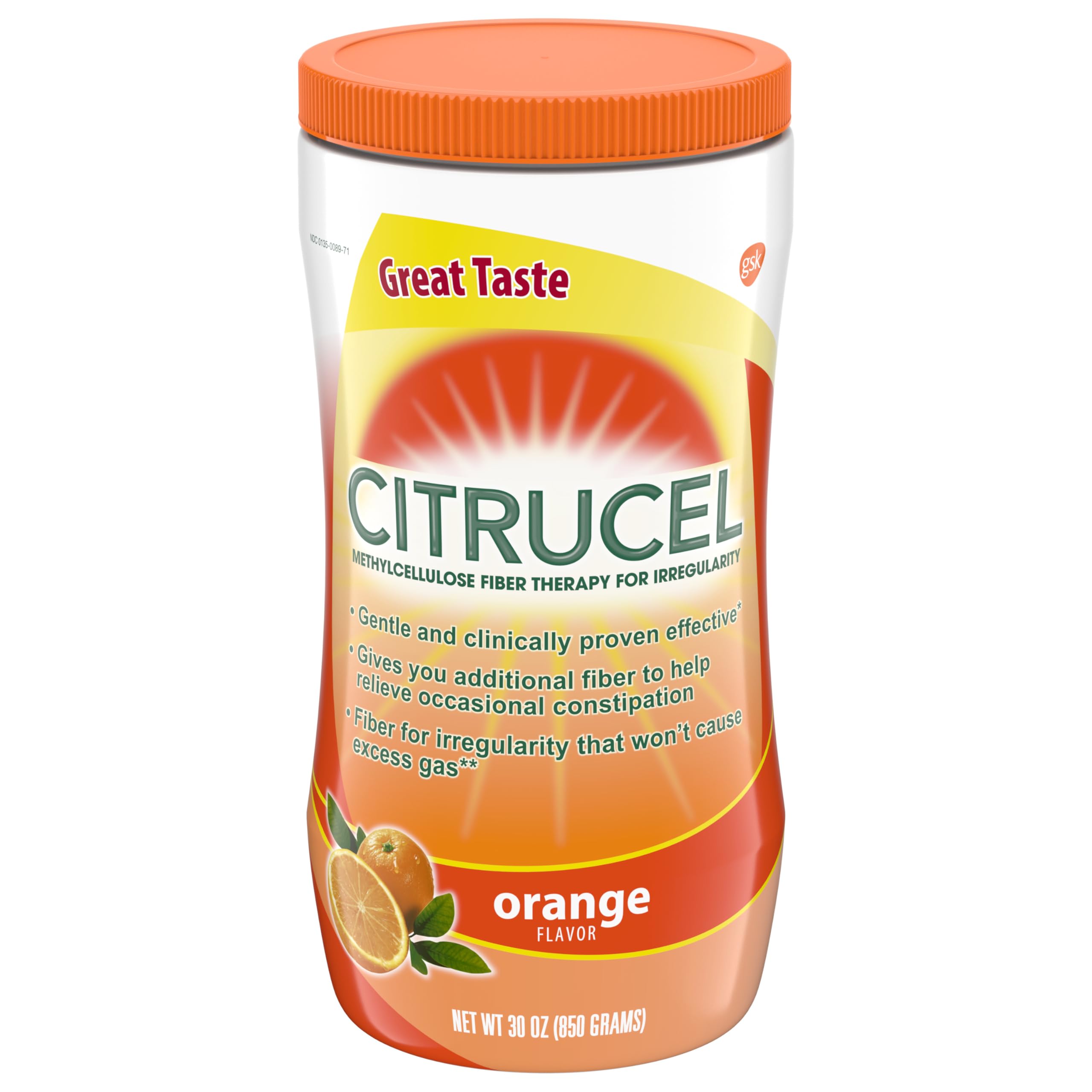 CITRUCEL Fiber Powder for Occasional Constipation Relief, Methylcellulose Fiber Powder, Orange Flavor - 30 Ounces