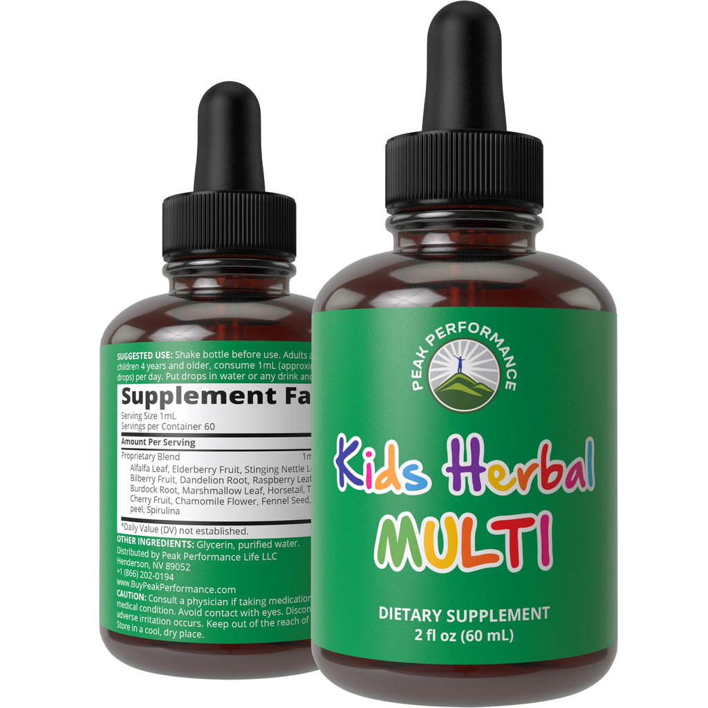 Kids Vitamins from Herbs. Liquid Kids Herbal Multivitamin. No Bitter Taste. Sugar Free 14-in-1 Vegan Supplement Drops for Toddlers, Children, Teens. Mixed in Water They Won't Even Taste It Peak Performance Au supplements