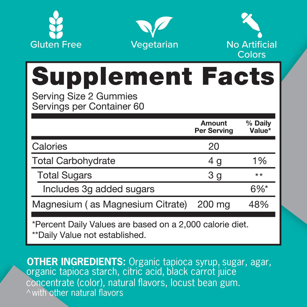 Qunol Magnesium Gummies for Adults, 200mg Elemental Magnesium (from 1,750mg Magnesium Citrate), High Absorption Magnesium Supplement, Supports Nerve,