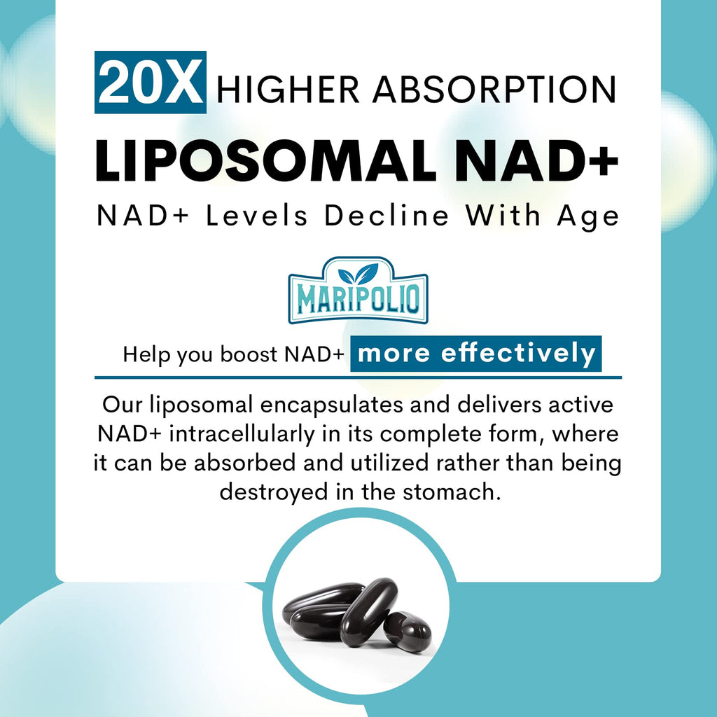 Maripolio Liposomal NAD+ 1000 mg Supplement | High Bioavailability Liposomal Delivery | Cellular Energy & Wellness Support | Pure NAD+ Dietary Supplement for Men,Women, 60 Softgels Maripolio Au supplements