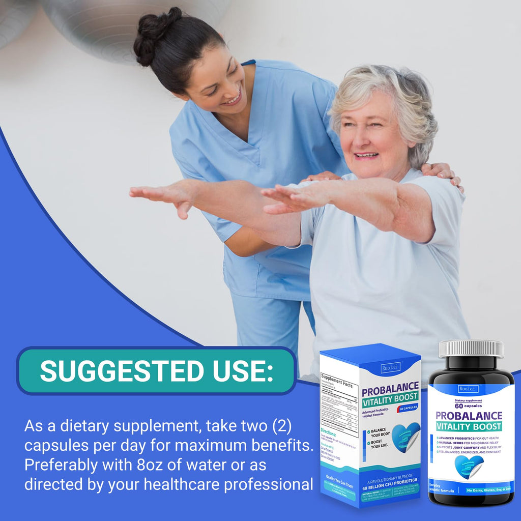 Ruolai ProBalance Probiotics for Women 68B CFU – Menopause, Bloat & Belly Support – Turmeric & Moringa