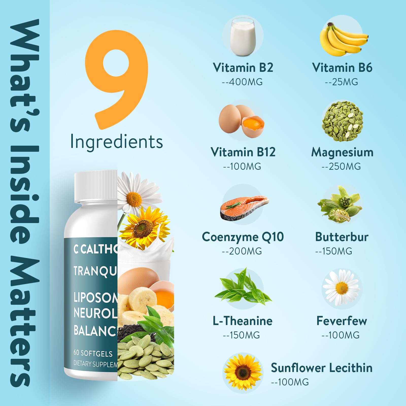 C Calthorvitana Migraine Relief Supplement – Liposomal Riboflavin, Vitamin B2 B6 & B12, Magnesium, CoQ10, L-Theanine, PA-Free Butterbur & Feverfew – Natural Head & Nerve – 60 Softgels C Calthorvitana Au supplements