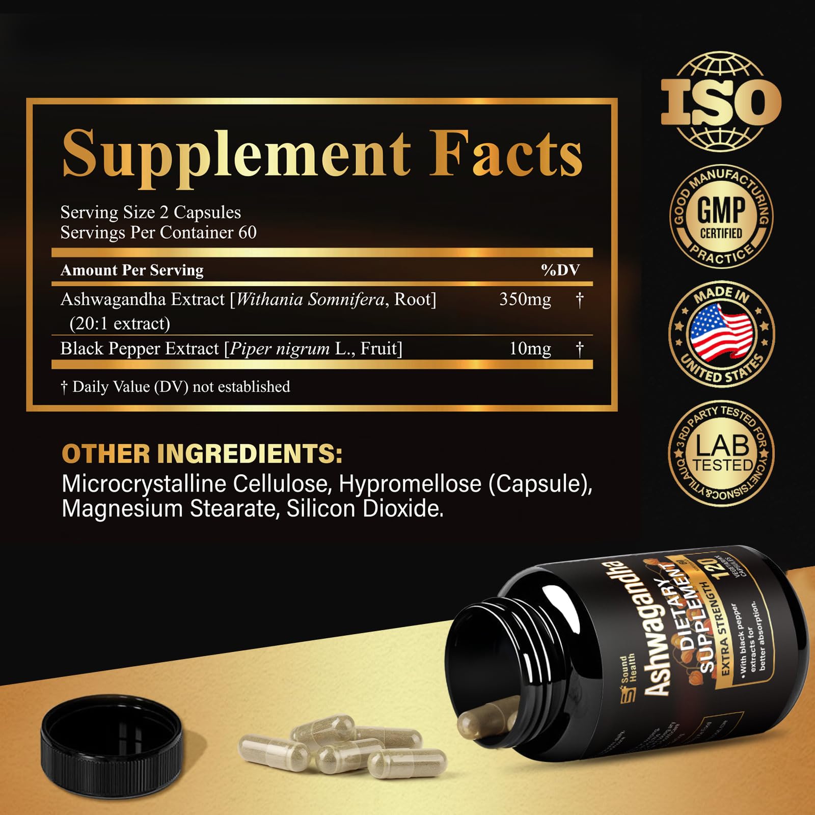 7000mg Ashwagandha Supplements Powder (20:1 Root Extract), 120 Organic Ashwagandha Capsules for Women & Men, Black Pepper & BioPerine for Absorption, Non GMO, Third-Party Tested, Gluten Free SoundHealth Au supplements