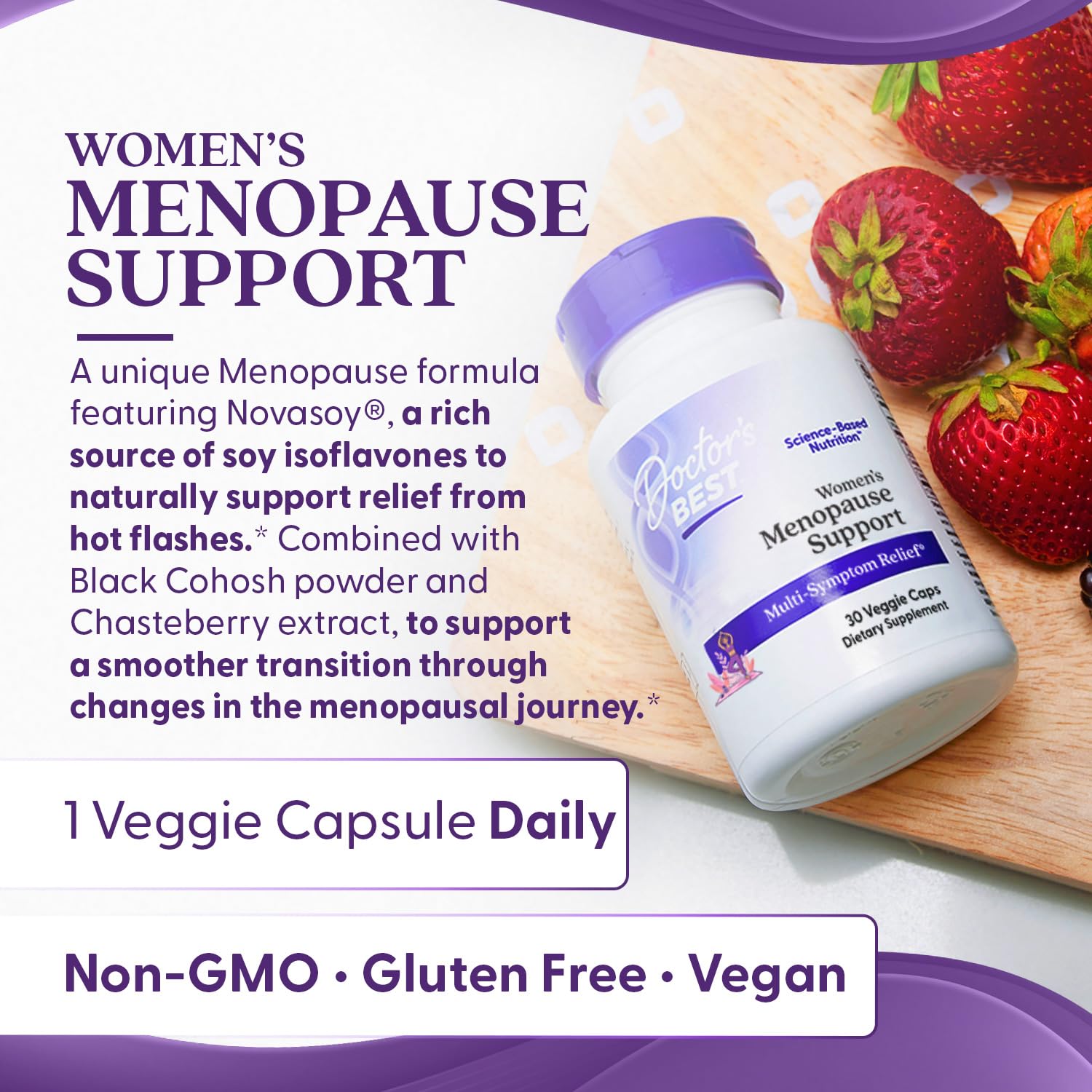Doctors Best Womens Menopause Support (Soy Isoflavone, Black Cohosh, Chaste Tree), Multi-Symptom Relief, Non-GMO, Gluten Free, Vegan 30 Veggie Caps Doctor's BEST Au supplements