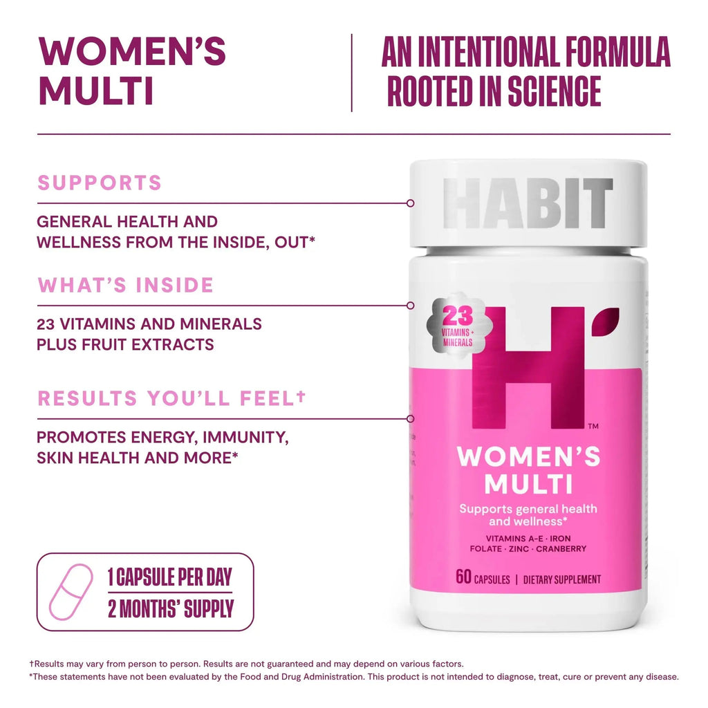 Habit Womens Multi Supplement 2 Pack (120 Capsules) - New Look, Supports General Health & Wellness, 23 Essential Vitamins and Minerals H' Habit Au supplements