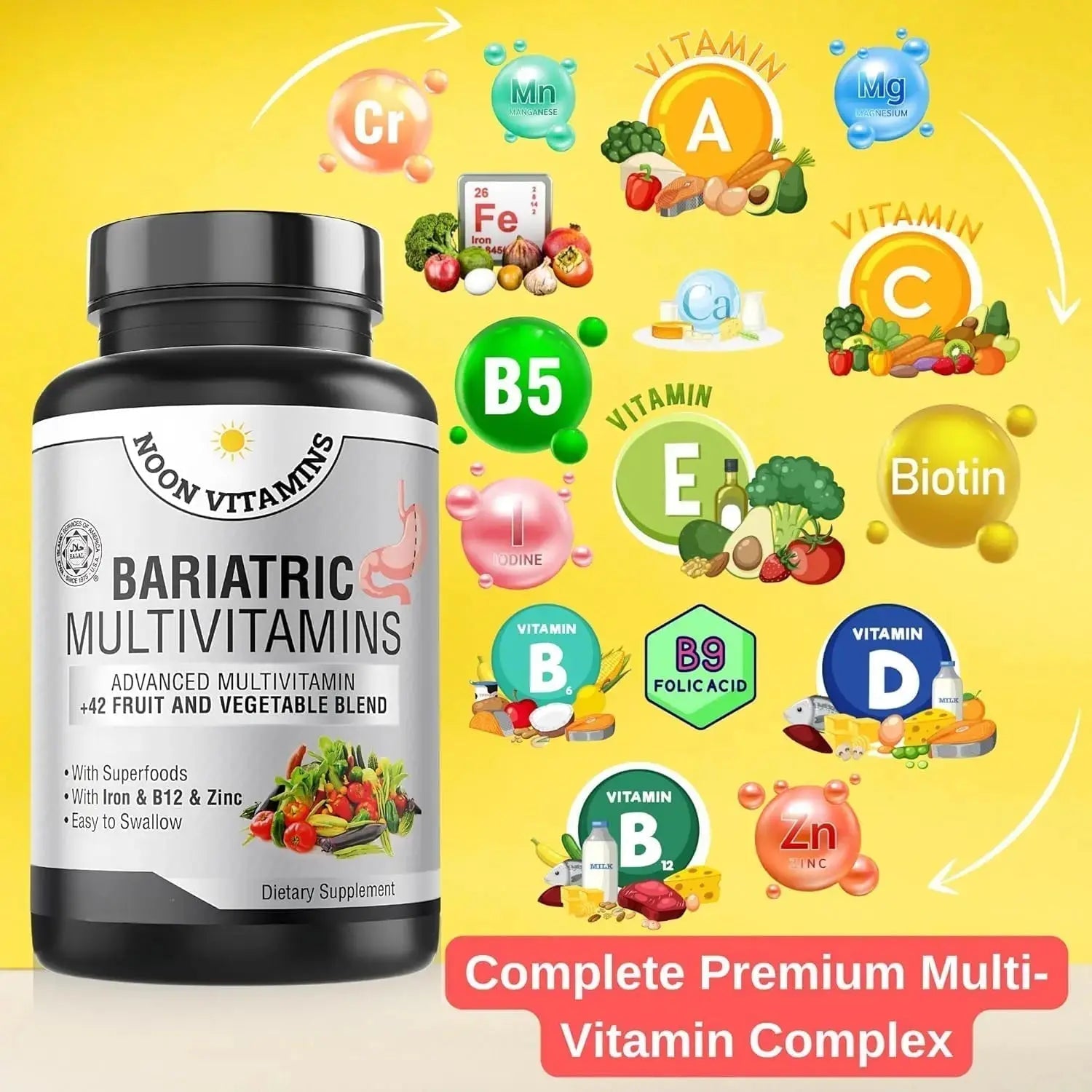 Bariatric Multivitamin with Iron for Women & Men - All-in-One 42 Superfood Blend for Energy & Immune Support - Post-Surgery Recovery NOON VITAMINS Au supplements
