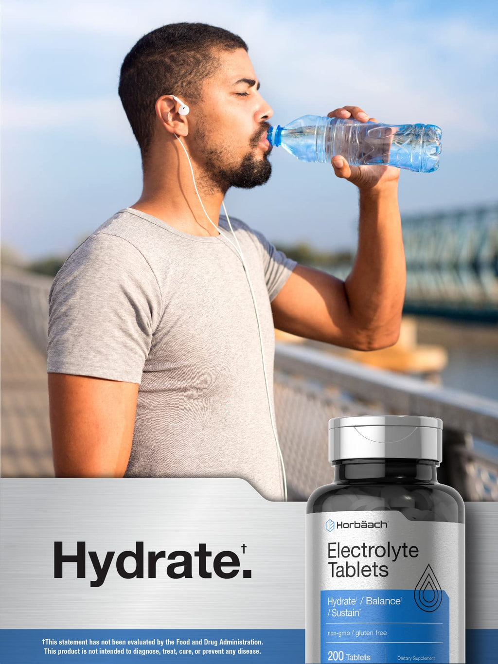 Horbäach Electrolyte Tablets | 200 Count | Helps Hydrate, Balance, & Sustain | with Calcium, Magnesium, Chloride, Sodium and Potassium | Vegetarian, Non-GMO & Gluten Free