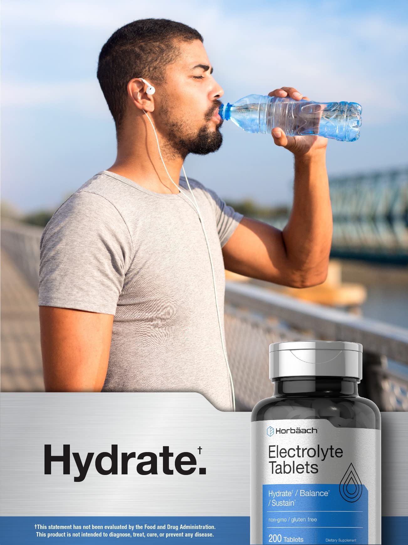 Horbäach Electrolyte Tablets | 200 Count | Helps Hydrate, Balance, & Sustain | with Calcium, Magnesium, Chloride, Sodium and Potassium | Vegetarian, Non-GMO & Gluten Free