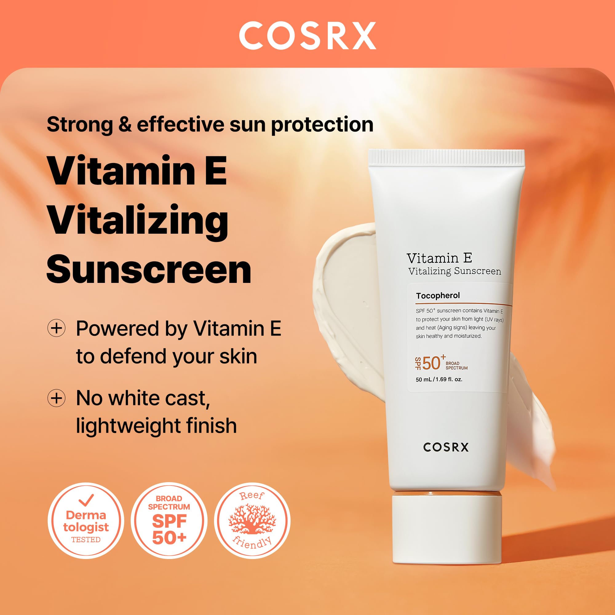 COSRX Vitamin E Vitalizing Sunscreen,SPF 50 Broad Spectrum Face Sunscreen, Lightweight