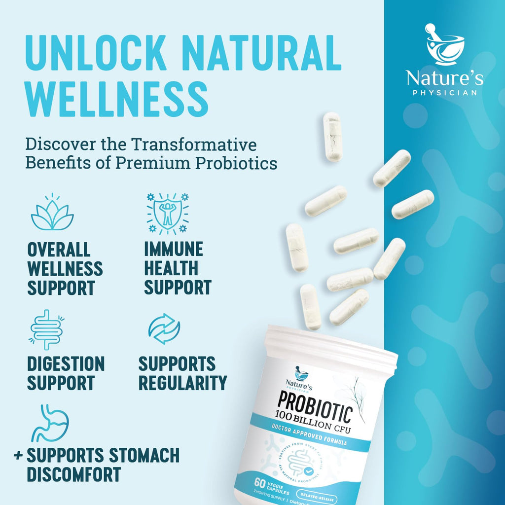 Nature's Physician Probiotics - 100 Billion CFU - 16 Strains + Prebiotics - Best Probiotic Supplement for Women & Men - Supports Immune, Digestive Health, Occasional Constipation & Gas - 60 Capsules Nature's Physician Au supplements