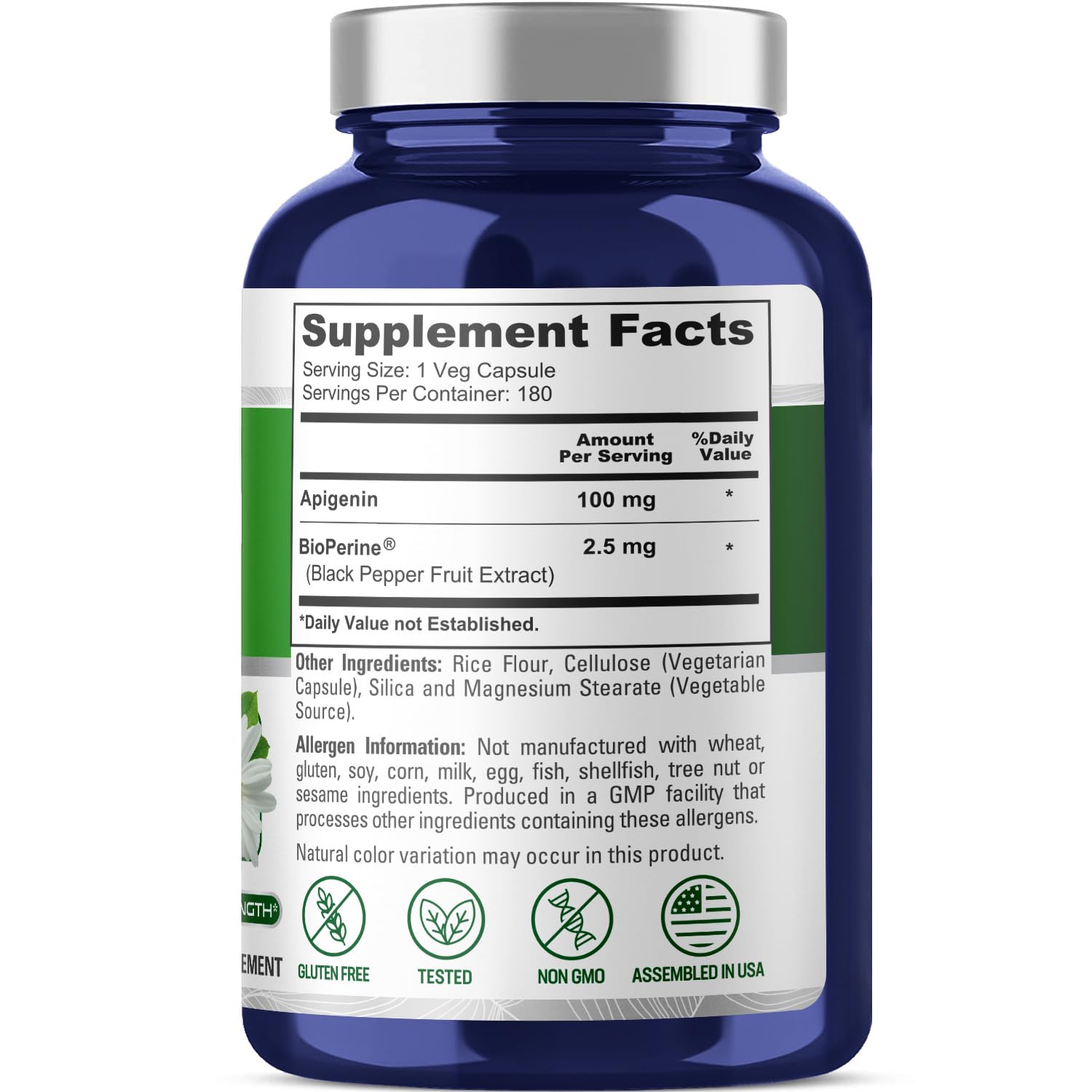 NusaPure Apigenin 100 mg per Capsule 180 Vcaps - Bioperine (Non-GMO, Gluten Free) NusaPure Au supplements