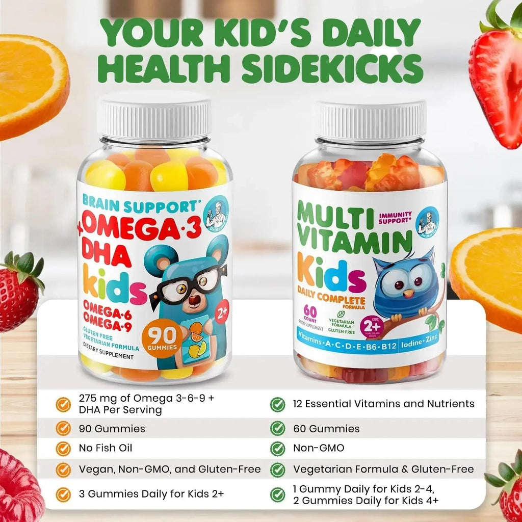 DR. MORITZ Omega 3 Gummies (90 Count) and Kids Multivitamin Gummies Bundle (60 Count) - for Daily Health Support - Vegan DHA Omega 3 for Kids DR. MORITZ Au supplements