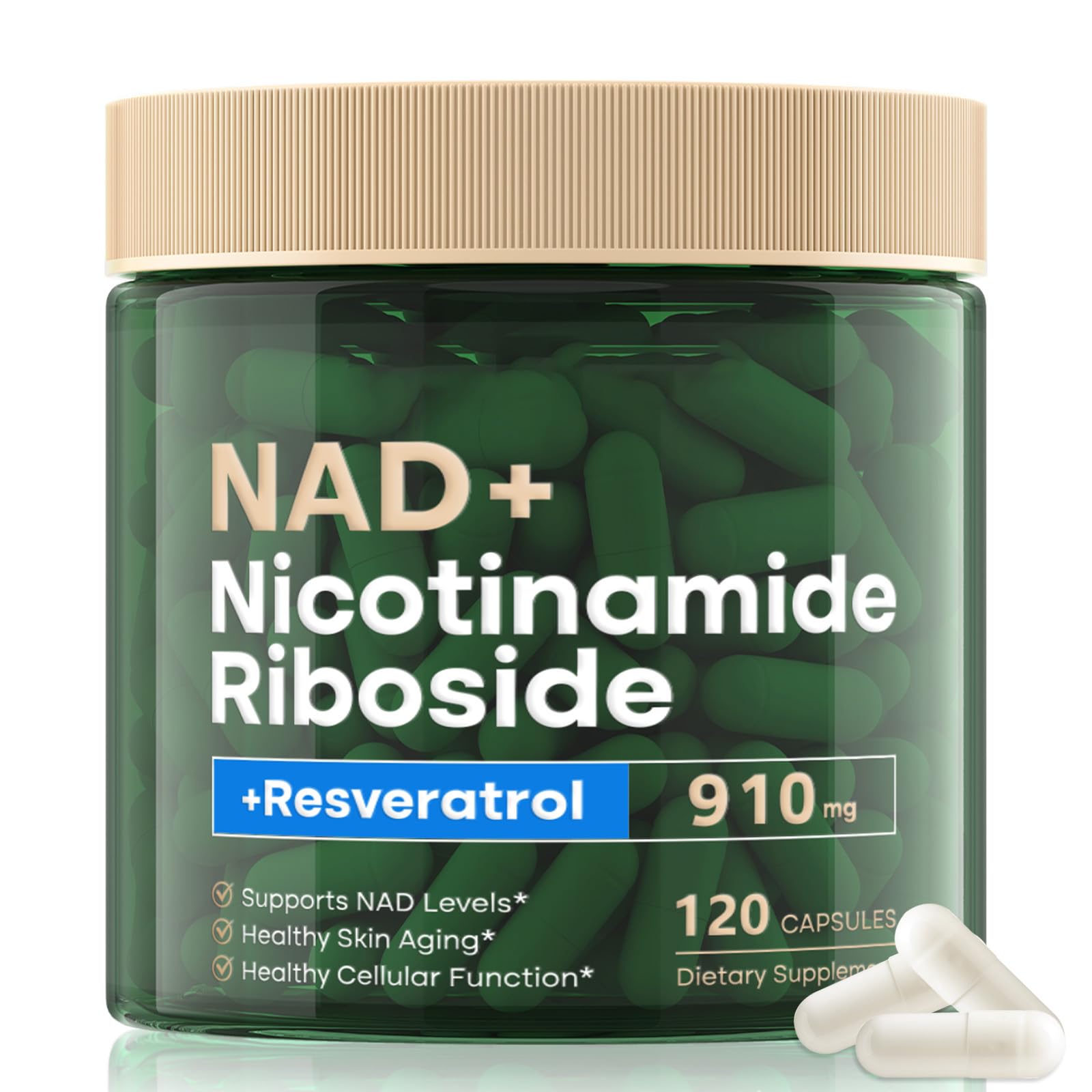 NAD Supplement 120 Capsules, Liposomal Nicotinamide Riboside, Resveratrol, Quercetin, NAD Nicotinamide Riboside Resveratrol 910mg for Women & Men, NAD Supplement for Anti Aging and Cell Regeneration RHBESTOK Au supplements