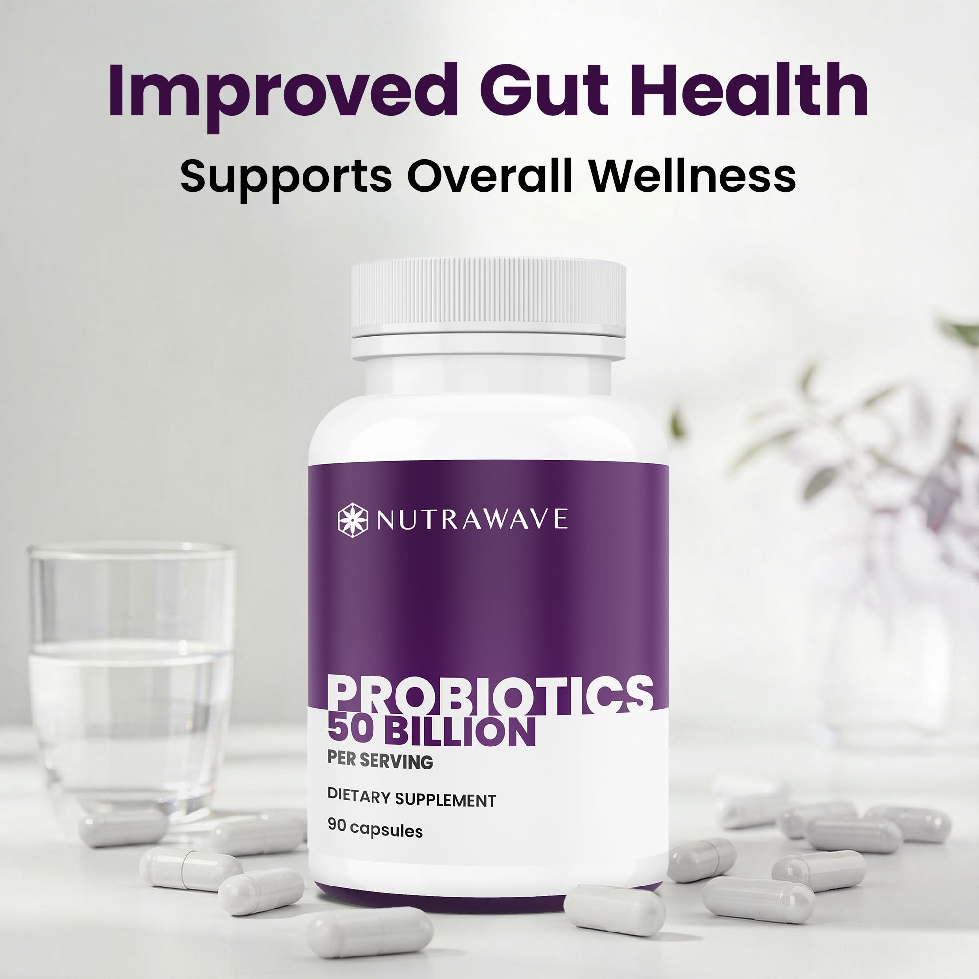 Nutrawave 50 Billion Probiotics for Women & Men, 15 Strains Active Culture. Relieves Bloating & Constipation, Improved Digestion & Gut Health Supplement, Vegan. 60 Powerful Small Capsules. Nutra Wave Au supplements