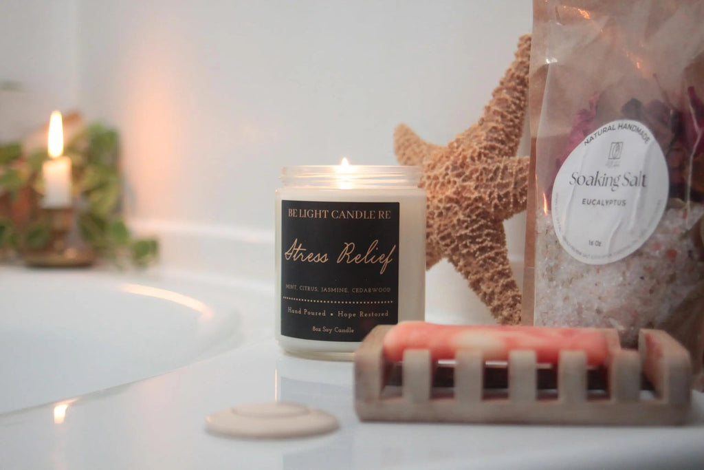 Stress Relief Candle | Purpose-Driven Soy Candles | Scented Candle for Home | 8oz Long Lasting Candle Be Light Candle RE Au supplements