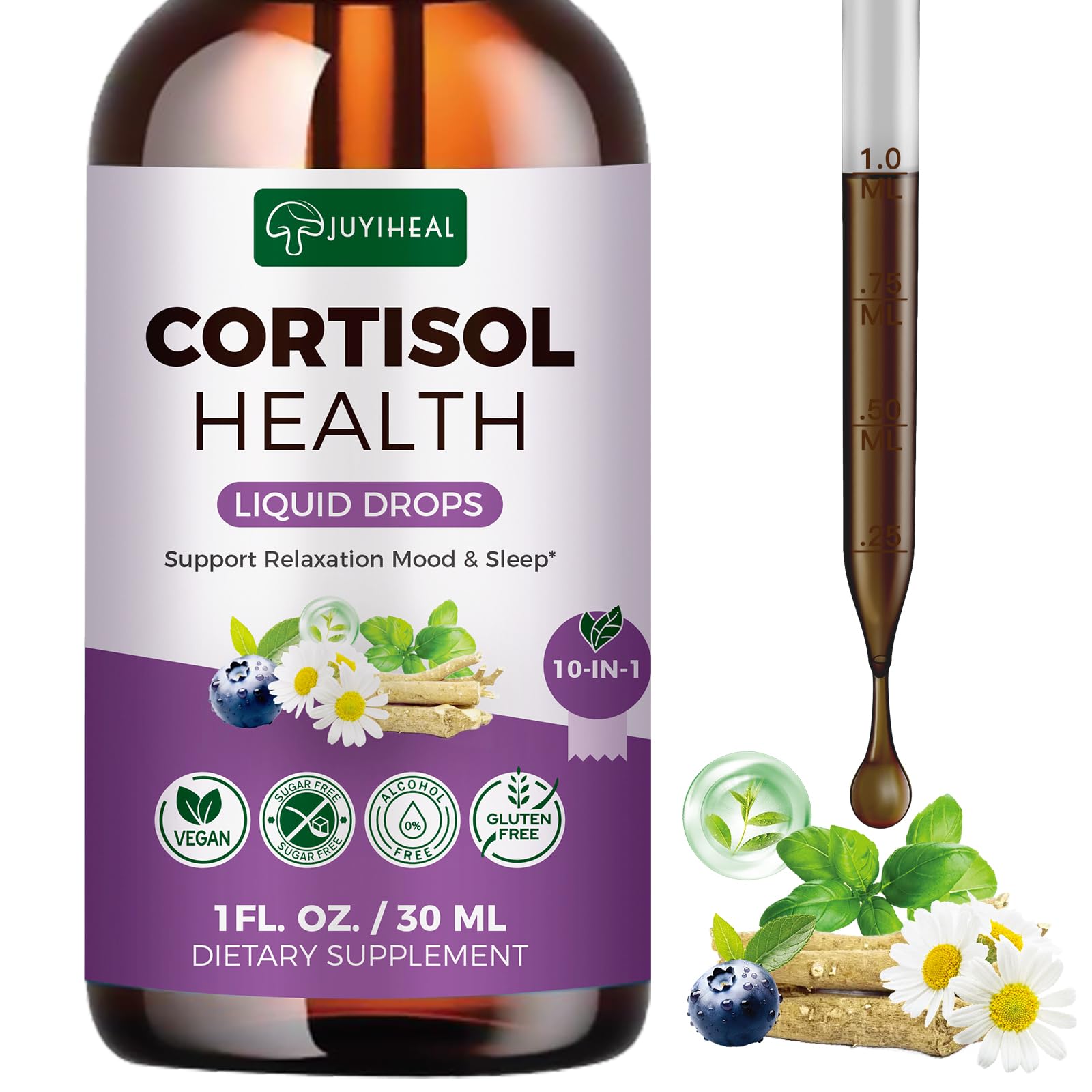 JUYIHEAL Cortisol Supplements, 10 in 1 Cortisol Detox Manager Reducer Hormone Balance Liquid Drops with Ashwagandha, Magnesium, L-theanine JUYIHEAL Au supplements
