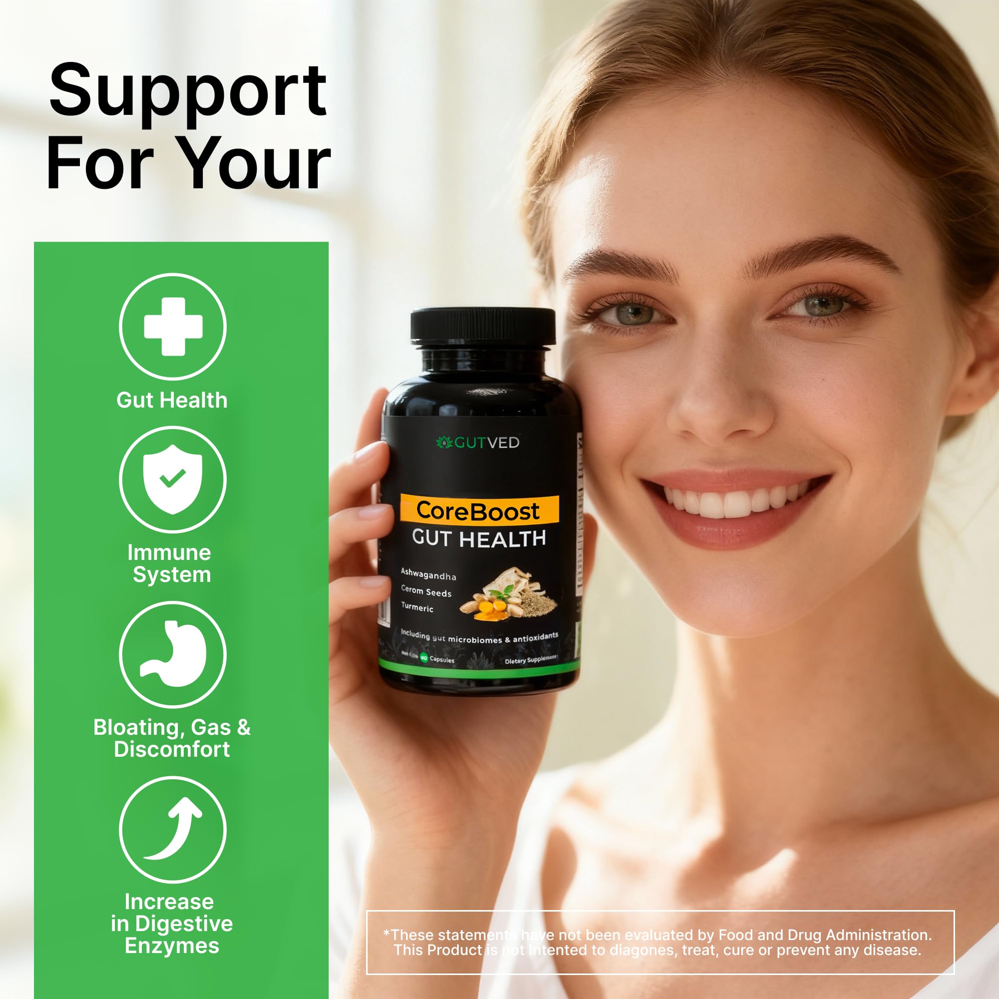 GUTVED Bloating & Gas Relief Probiotic for Women & Men | 9-in-1 Gut & Digestive Support with Probiotics, Prebiotic Inulin, Turmeric, Ginger & Fennel | Daily Plant-Based Capsules, 60 Count GUTVED Au supplements
