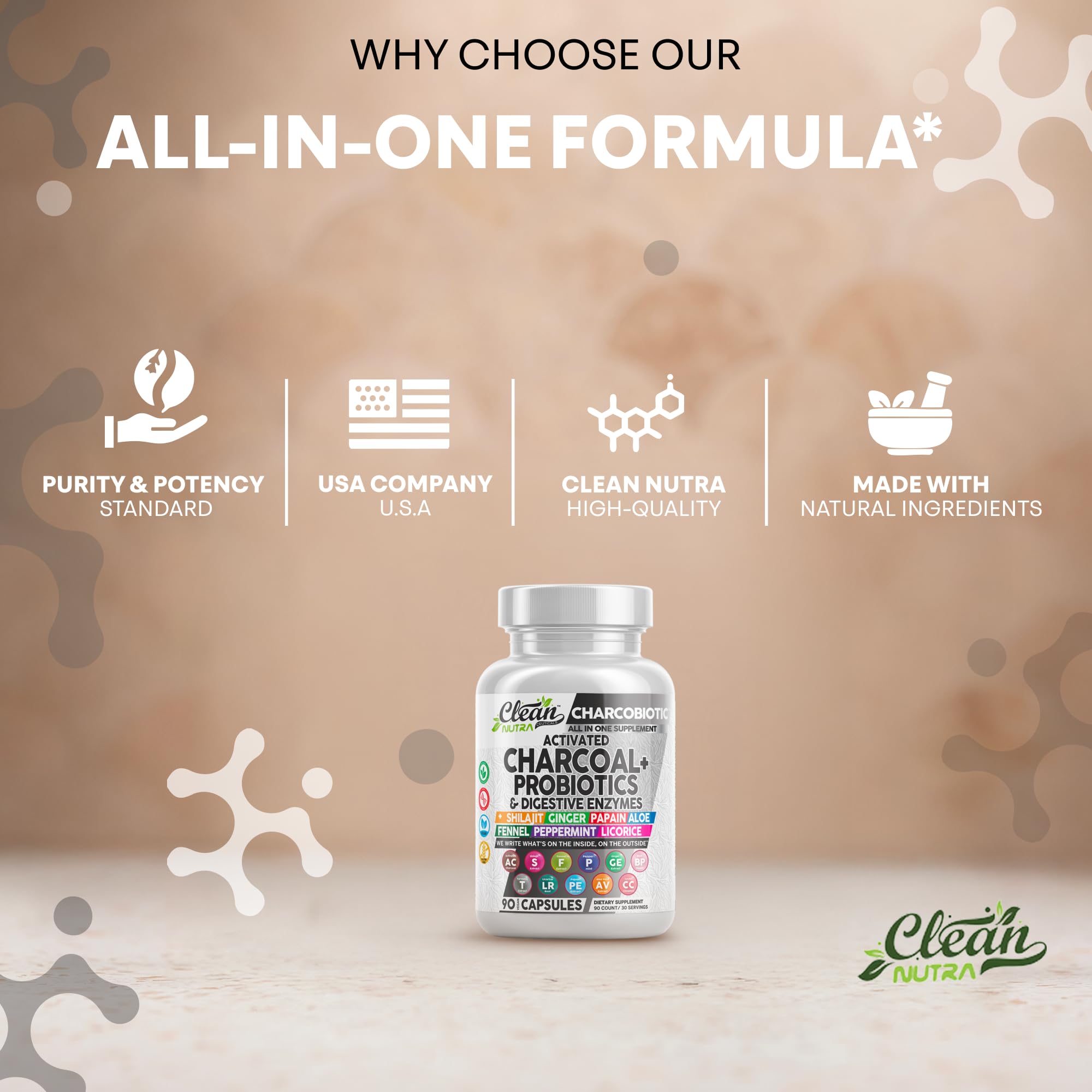 Clean Nutra Activated Charcoal Pills + Shilajit Probiotic Digestive Enzymes for Digestive Health Capsules with Peppermint Fennel Licorice Papain Ginger Turmeric Powder | Gut Health Clean Nutraceuticals Au supplements