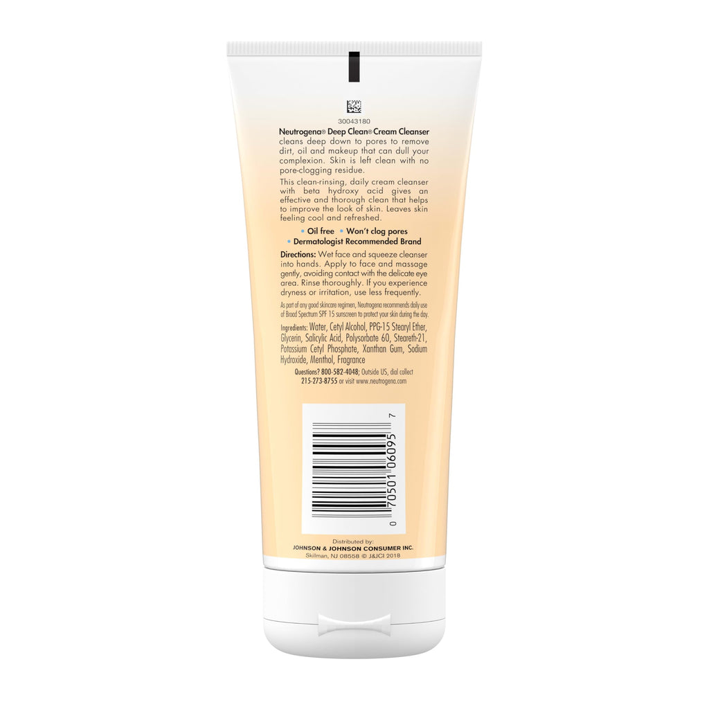 Neutrogena Deep Clean Daily Facial Cream Cleanser with Beta Hydroxy Acid to Remove Dirt