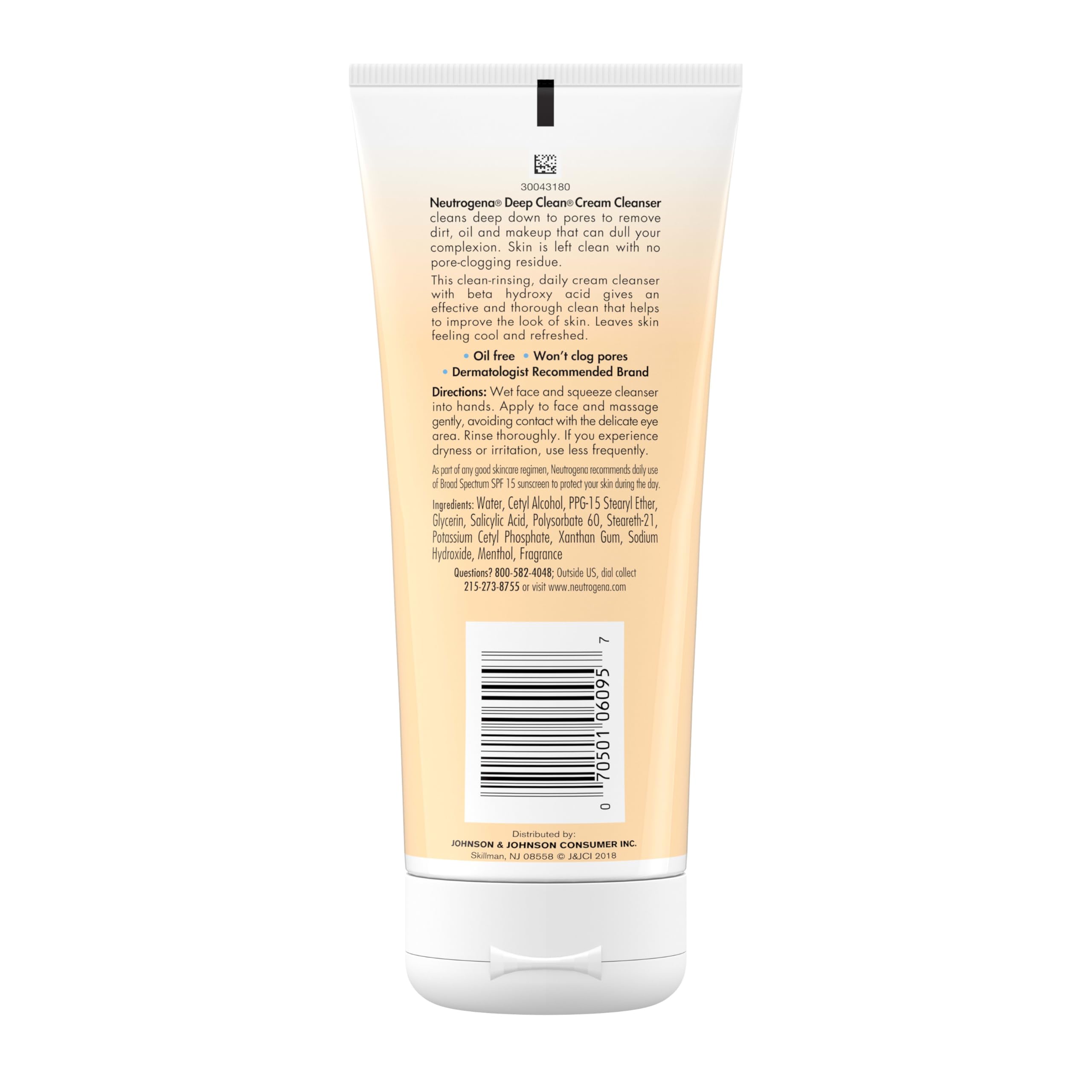 Neutrogena Deep Clean Daily Facial Cream Cleanser with Beta Hydroxy Acid to Remove Dirt