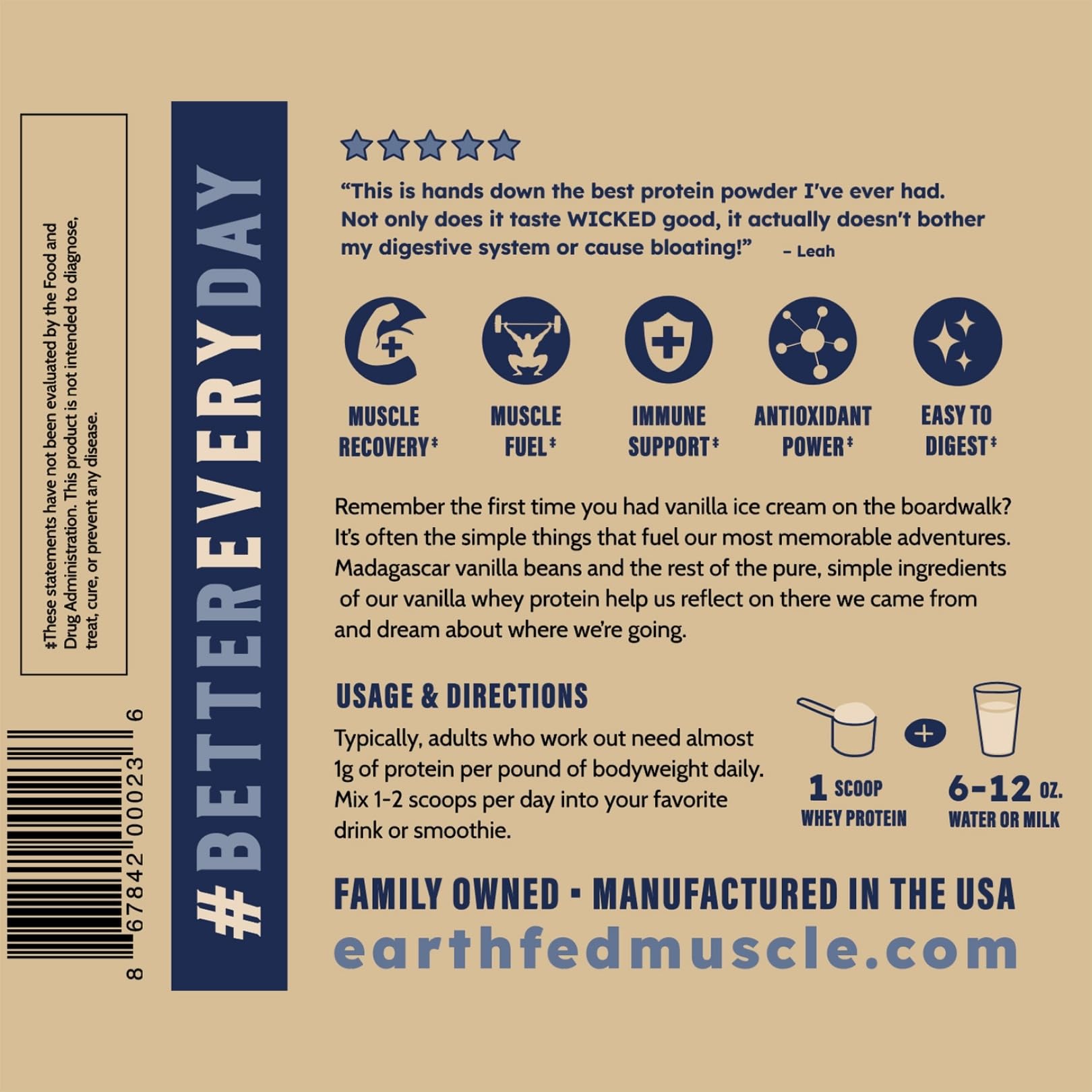 Earth Fed Muscle Whey Back Irish Grass Fed Whey Protein Isolate, Third-Party Certified. 25g Protein, Vanilla - Non-GMO, Hormone Free, Soy Free, Gluten Free - 2 LB, 29 Servings