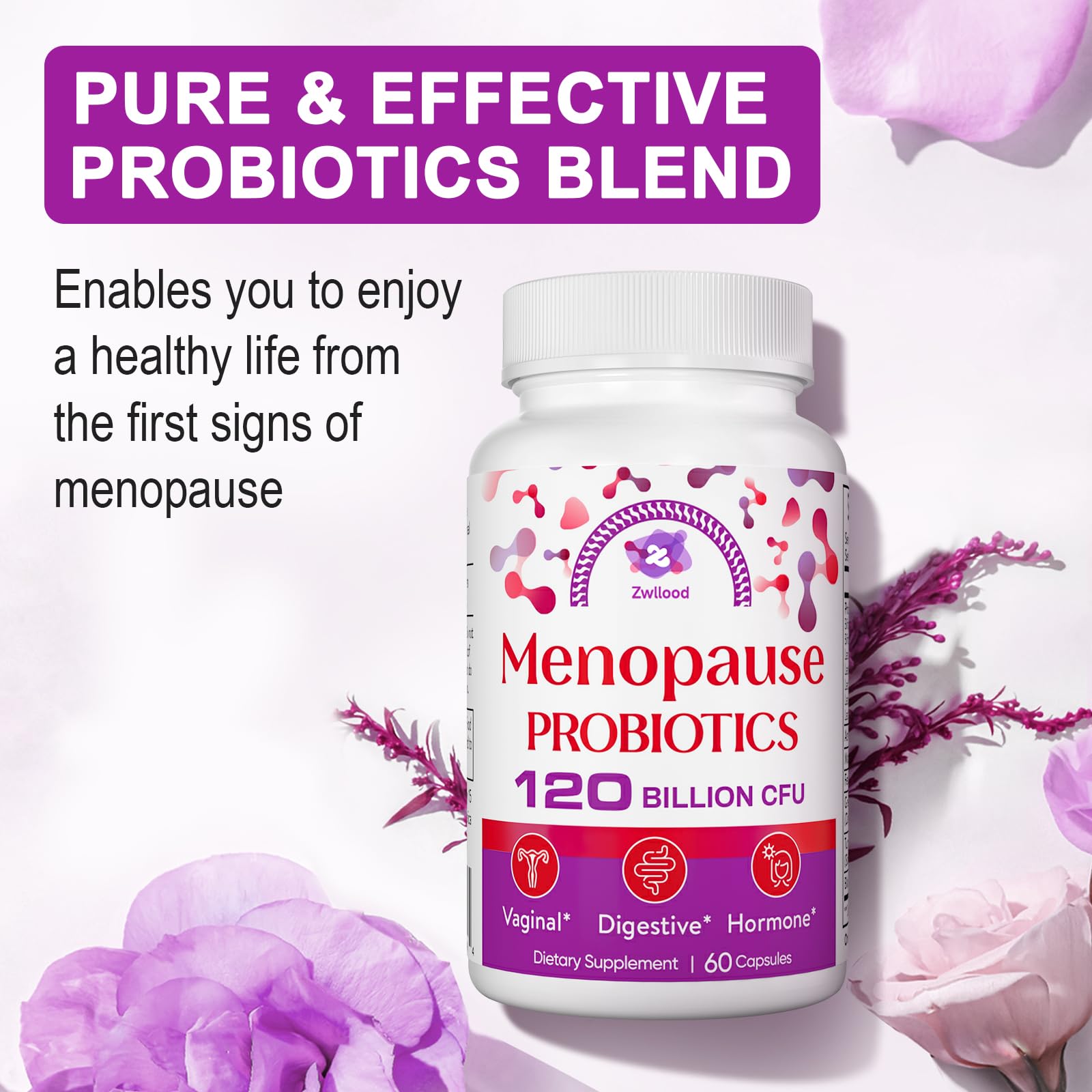 Menopause Supplements for Women, 120 Billion CFU Menopause Probiotics for Women, All-Natural Probiotic for Hot Flashes Menopause, Night Sweats, Mood Swings, Gut and Hormone - 60 Herbal Capsules Zwllood Au supplements