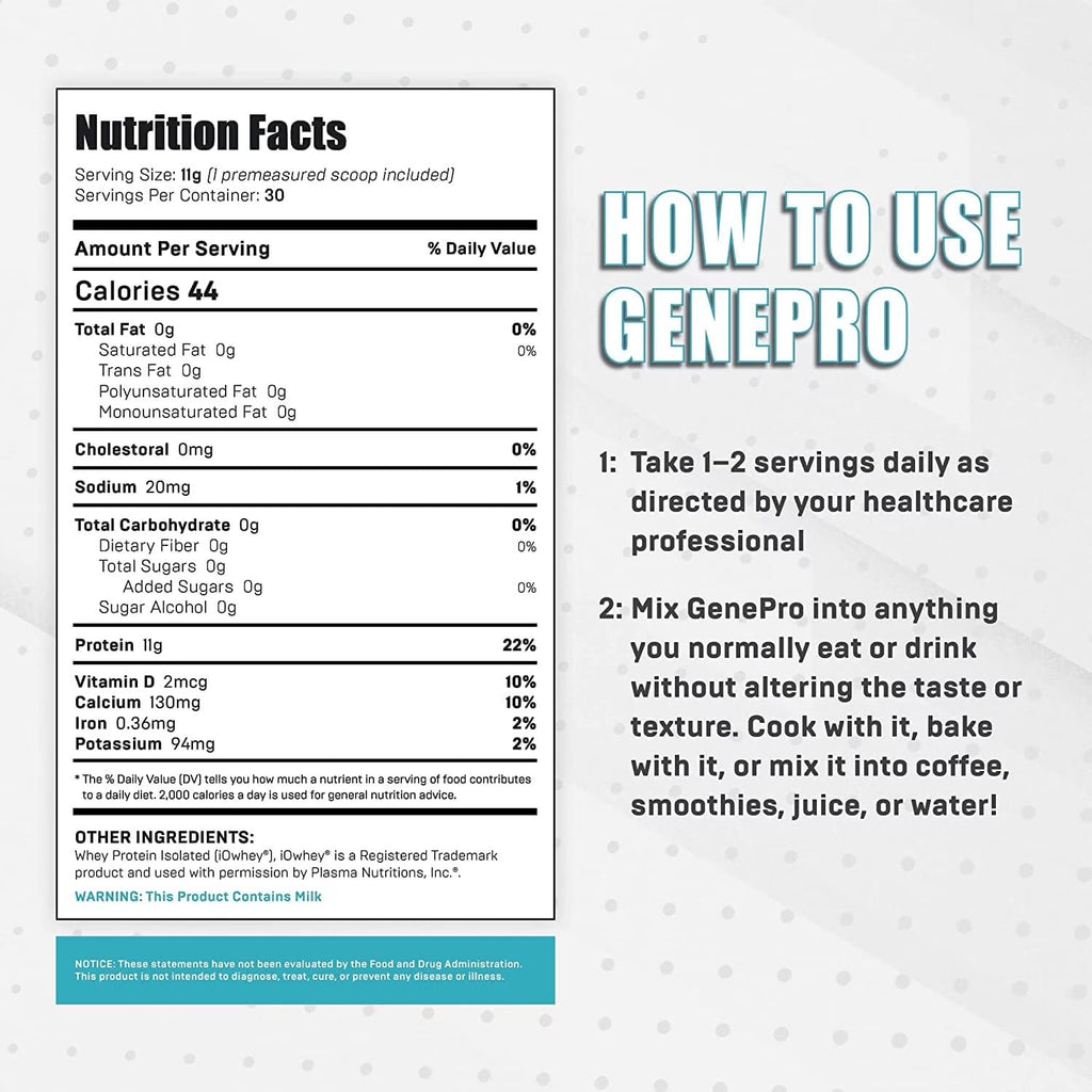 GENEPRO GEN. 3 Unflavored Protein Powder - New Formula - Lactose-Free, Gluten-Free, & Non-GMO Whey Isolate Supplement Shake (3rd Generation, 30 Servings)