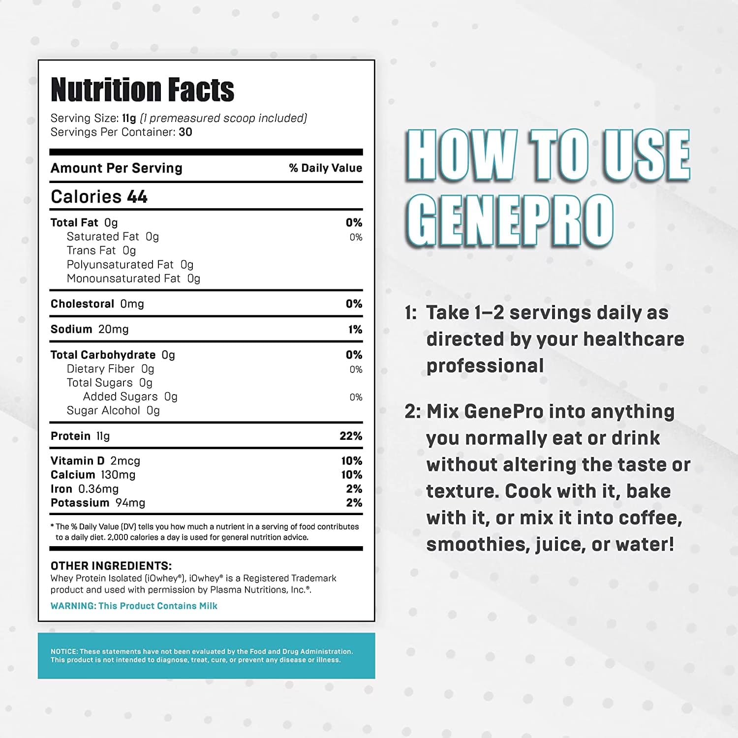 GENEPRO GEN. 3 Unflavored Protein Powder - New Formula - Lactose-Free, Gluten-Free, & Non-GMO Whey Isolate Supplement Shake (3rd Generation, 30 Servings)