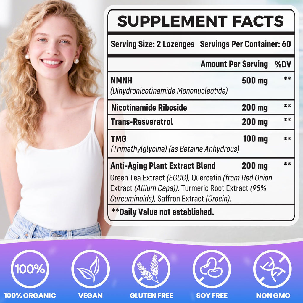 Wriayrui Sublingual NMNH (Dihydronicotinamide Mononucleotide), NMN Supplement Alternative, NAD+ Levels as We Age, Anti-Aging, Energy, NAD Resveratrol Supplement with w/NR, Resveratrol & TMG 120 Count Wriayrui Au supplements