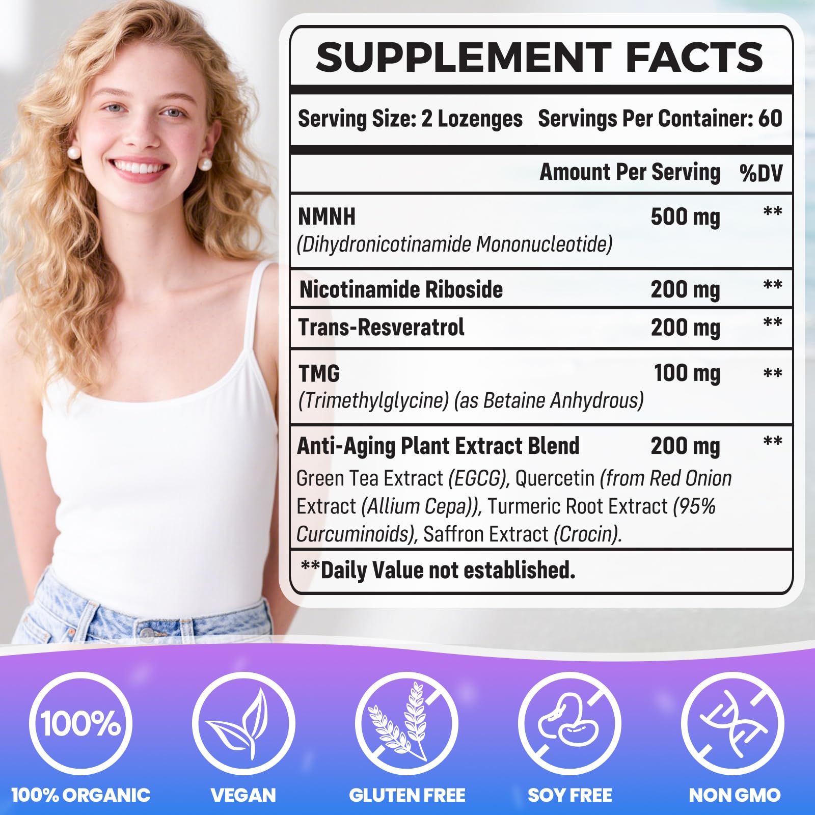 Wriayrui Sublingual NMNH (Dihydronicotinamide Mononucleotide), NMN Supplement Alternative, NAD+ Levels as We Age, Anti-Aging, Energy, NAD Resveratrol Supplement with w/NR, Resveratrol & TMG 120 Count Wriayrui Au supplements