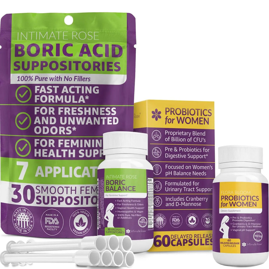 Intimate Rose Combo Pack! Flora Bloom Probiotics for Women (One Bottle) and Boric Balance Boric Acid Intimate Rose Au supplements