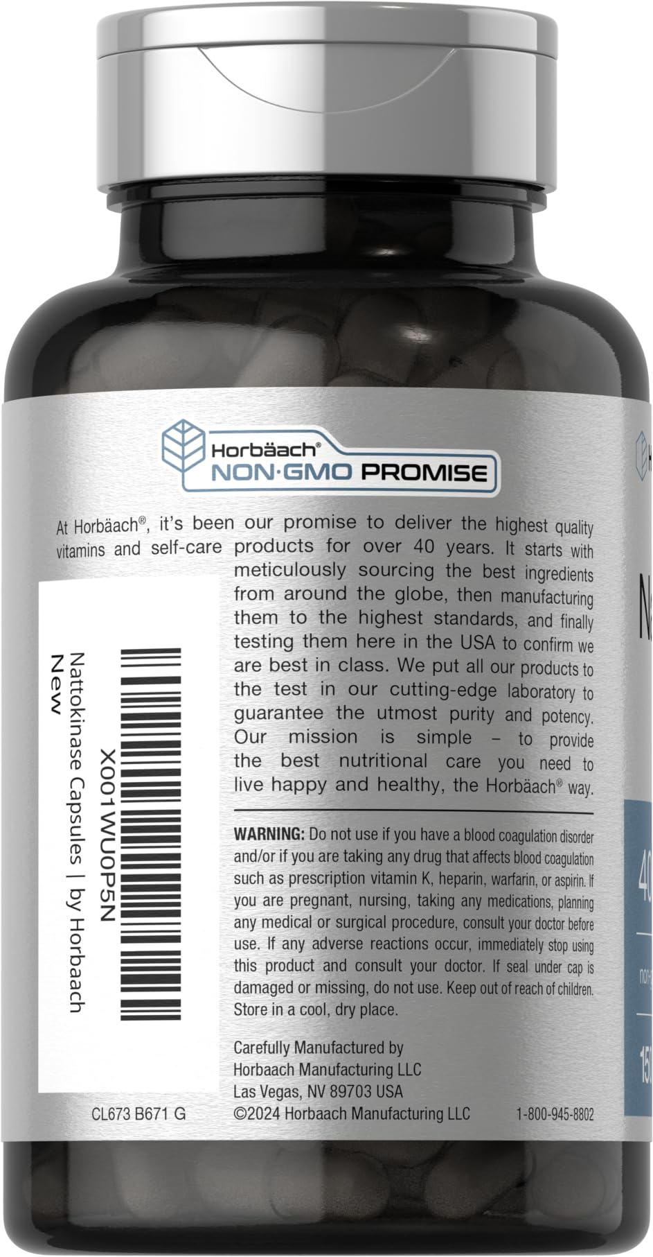 Horbäach Nattokinase Supplement 4000 FU | 150 Capsules | Non-GMO, Gluten Free