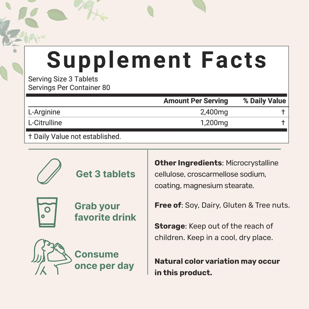 Nitric Oxide Supplements for Men & Women 3,600mg, 240 Bisected Tablets | 80 Servings | Max Strength Nitric Oxide Booster with L-Arginine & L-Citrulline