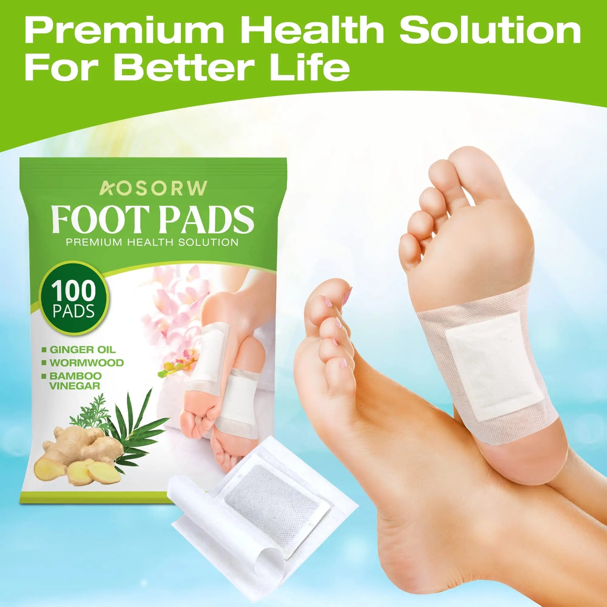 AOSORW 100 Pack Foot Pads, Ginger Oil Bamboo Charcoal Foot Pads, Foot Care Patch AOSORW Au supplements