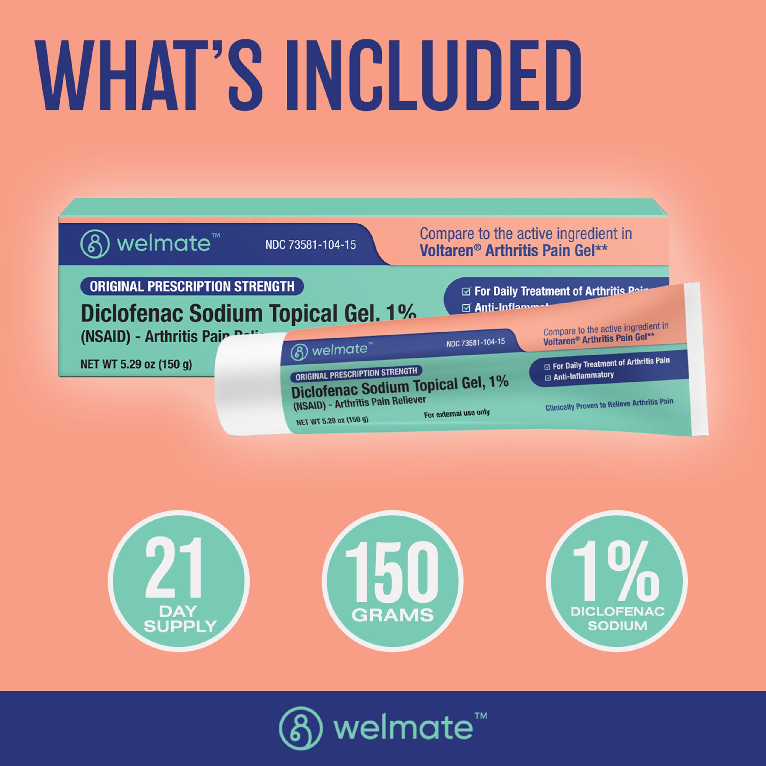 WELMATE - Diclofenac Sodium Topical Gel 1% (5.29 oz) - Arthritis Pain Reliever & Mobility Aid - Pain Relief Cream/Gel WELMATE Au supplements